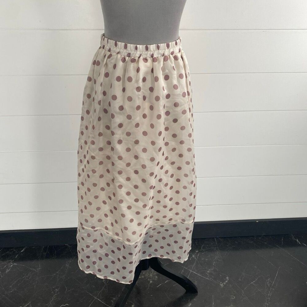 Melloday Polka Dot Midi Skirt Cream Brown Size X-Large with Pockets - Picture 8 of 12